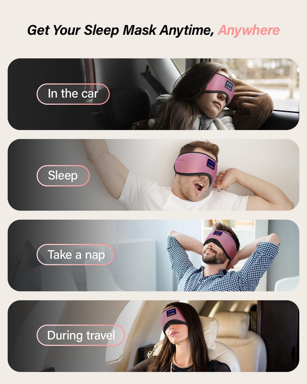 LC-dolida Sleep Headphones, White Noise Bluetooth Sleep Mask 3D Breathable Wireless Eye Mask for Timing, Sleep Mask with Bluetooth Headphones for Side Sleepers Travel Yoga, Cool Gadgets for Women Men