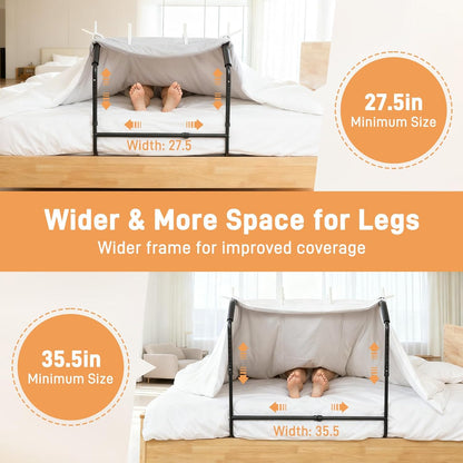 Blanket Lifter for Feet Under Mattress with 4 Clips–Extra-wide Foot Tent Keep Blankets Off Feet, Height Width Adjustable Bed Cradle Lift Bar Sheet Support for Enhanced Foot Toe Leg and Knee Comfort