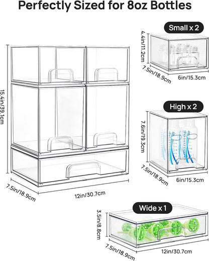 Vtopmart Clear Stackable Storage Drawers Set of 6, Plastic Organizer Bins | Multi-purpose Boxes for Bathroom Accessories Storage, Ideal for Cabinet, Shelf, Pantry, Laundry Room Organization
