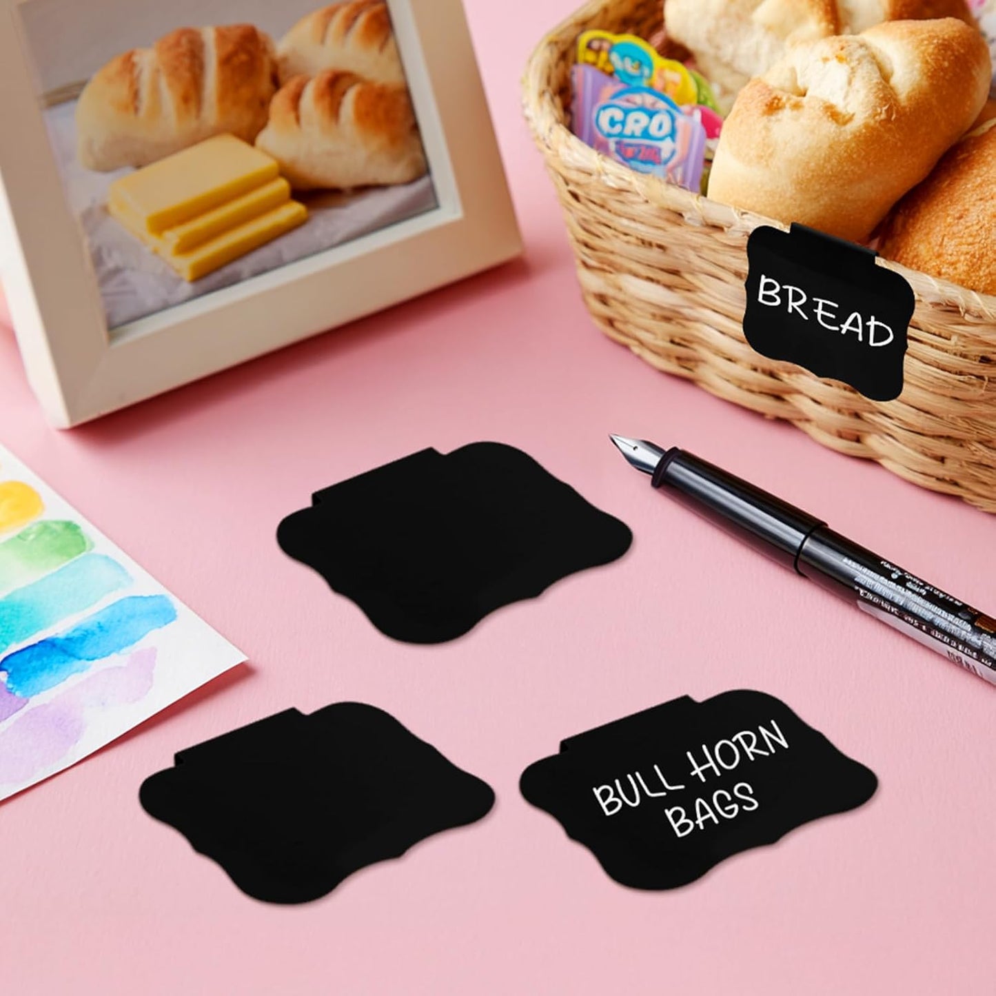 12pcs White Basket Labels Removable PVC Labels | Clip On for Storage Bins, Removable PVC Labels for Baskets with Holders, 3.5x2.7 Inches