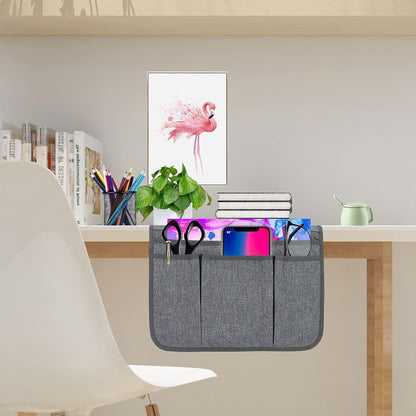 Bedside Caddy Bedside Storage Organizer Magazine Phone Tablet iPad Remote Holder, Organizer Caddy for Home College Dorm Bed, Sofa, Bunk Bed (Grey)