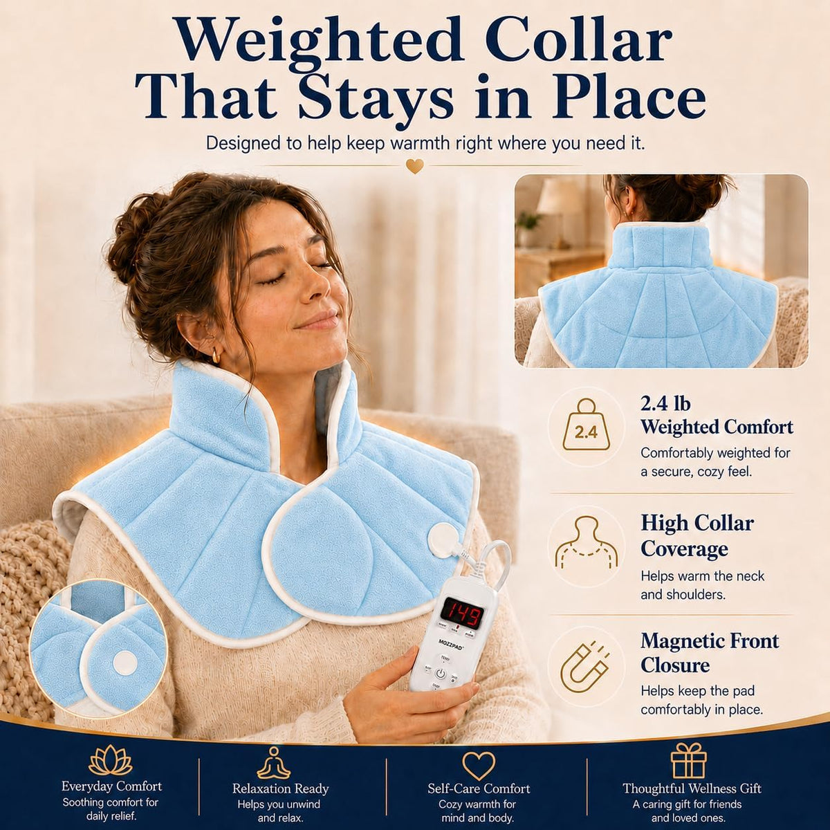 Weighted Heating Pad for Neck and Shoulders and Back, 2.4 lb Neck and Shoulder Heating Pad Wrap, Heated Neck Wrap for Upper Back, Tourmaline-Infused Fill, Auto Shut Off, Machine Washable Gift Set