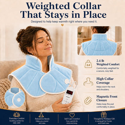 Weighted Heating Pad for Neck and Shoulders and Back, 2.4 lb Neck and Shoulder Heating Pad Wrap, Heated Neck Wrap for Upper Back, Tourmaline-Infused Fill, Auto Shut Off, Machine Washable Gift Set