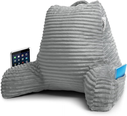 Nestl Reading Pillow with Shredded Memory Foam, Luxe Cut Plush Back Pillow for Sitting Up in Bed, Back and Arms Adjustable Support for Adult & Teens, Backrest Pillows with Washable Cover Dark Grey
