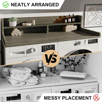 Washer Dryer Countertop, 54" x 27.55" 2-Tier Washer Dryer Topper with Edge, for Laundry Room Organization Oak
