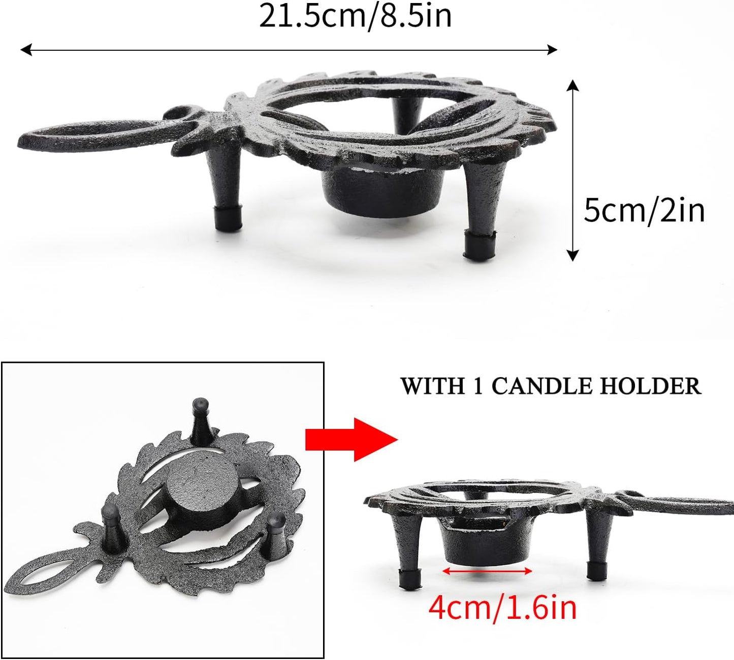 Sungmor Cast Iron Teapot Warmer - Rustic Design with Tealight Holder | Heavy Duty & Decorative Candle Holder Stands for Heat Food Coffee Milk or Tea