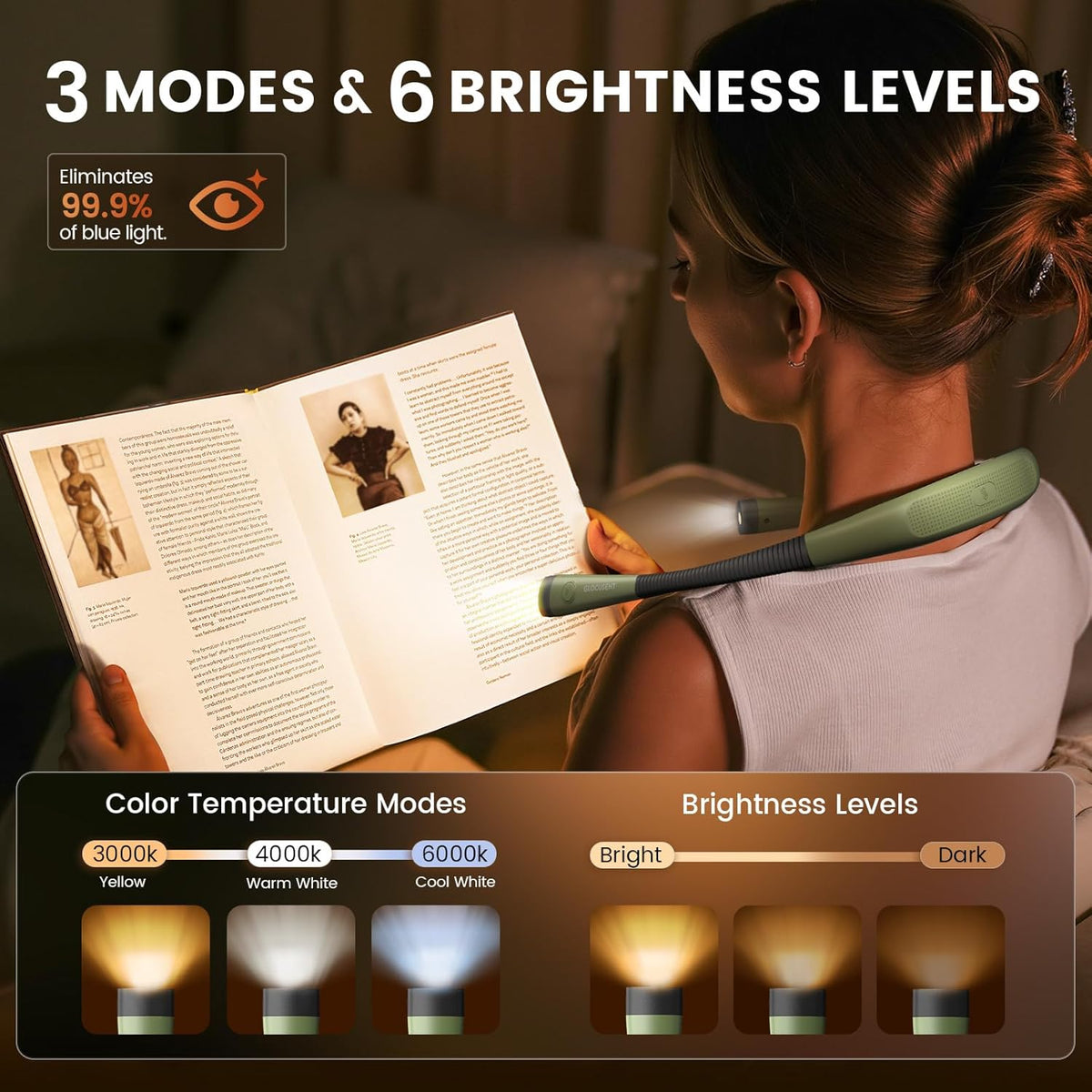 Glocusent Upgraded LED Neck Reading Light, Book Light for Reading in Bed