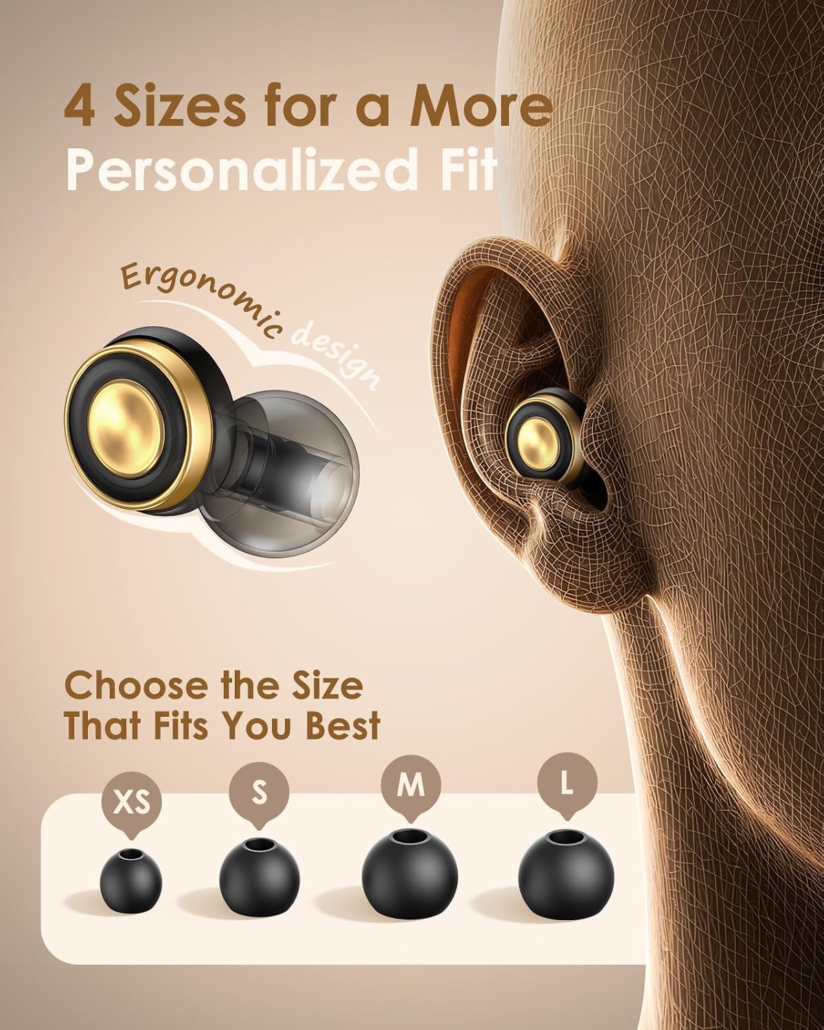 Reusable Earplugs for Focus, Travel & Work, Up to 33dB Noise Reducing Silicone Ear Plugs with 4 Sizes, Secure Fit, Portable Snap-Closure Case for Flights, Study, Commute Reading