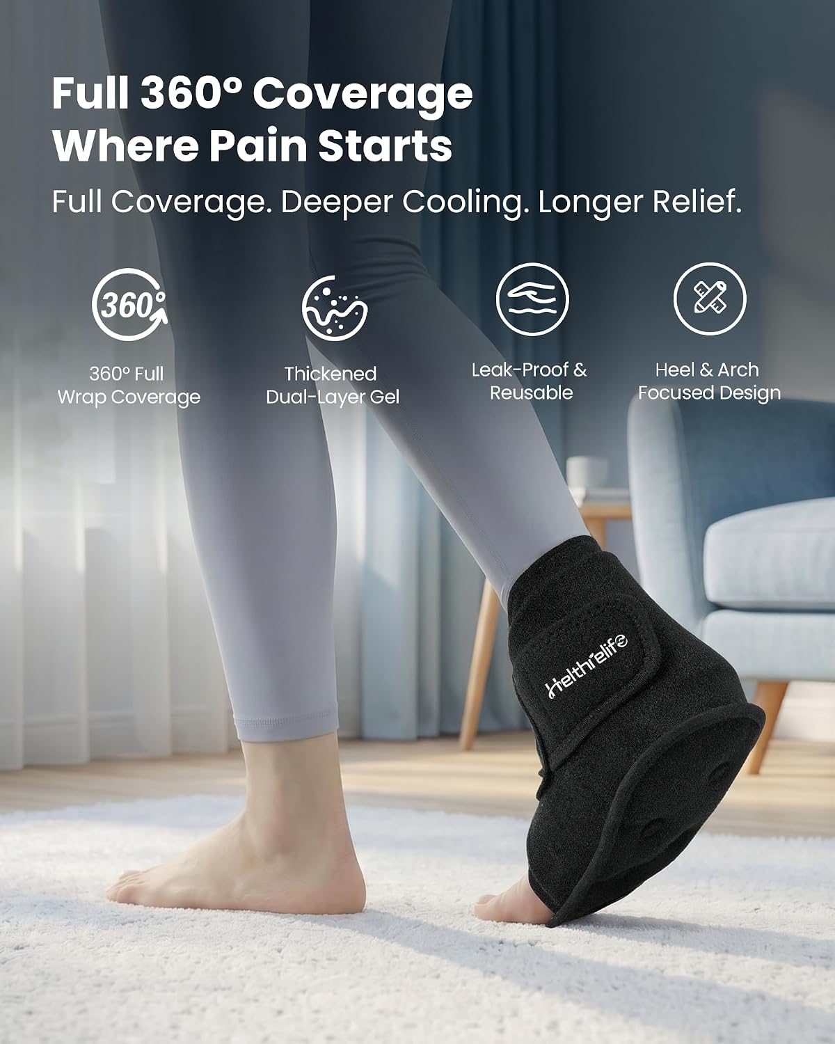 Heel Plantar Fasciitis ice Pack with 2-Layer Cooling Gel for 30-Min Cold Therapy, Ankle Foot Reusable Ice Pack Wrap for Achilles Tendonitis, Sprained Ankles, Swelling, Foot Pain Relief(1, PRO)