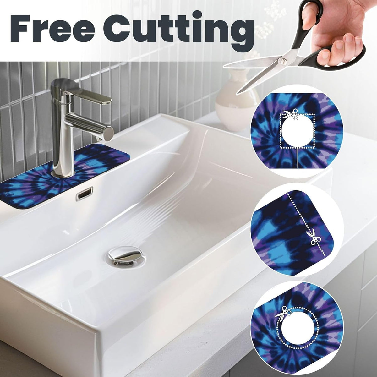 Aquamarine Blue Mexican Tiles Faucet Splash Guard Mat for Kitchen Sink 15x5.5" - Colors B