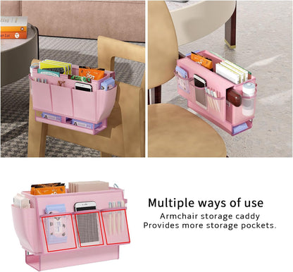 Bedside Caddy Bedside Organizer,Bed Caddy with 11 Pockets and Power Strip Holder,Versatile Bedside Storage Caddy for Home,Dorm,Bunk,Hospital,Crib Bed (Pink)