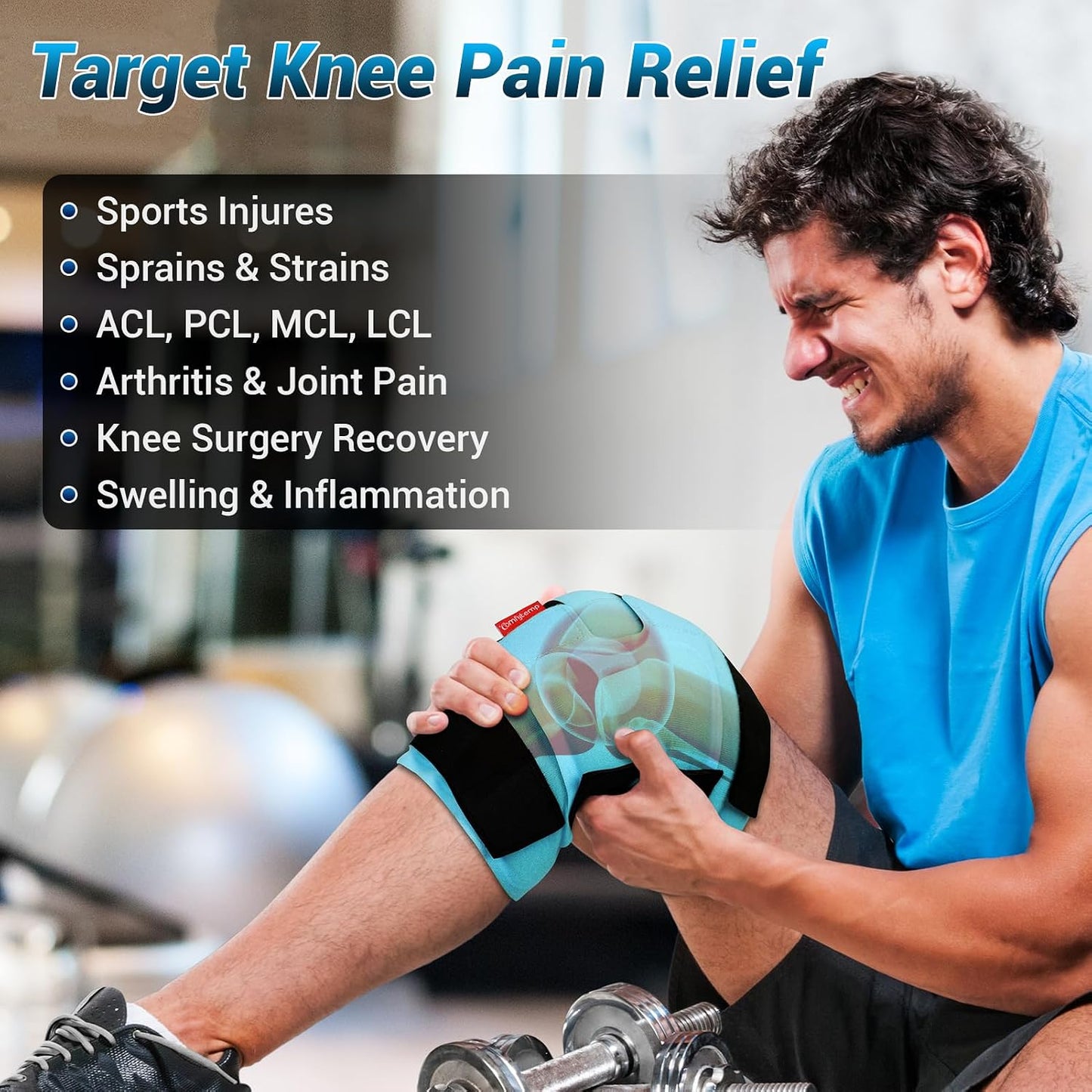 Comfytemp Large Knee Ice Pack Wrap Reusable Gel, FSA Eligible HSA, Full Coverage Knee Cold Compression Brace for Injuries, Pain Relief, Replacement Recovery, Arthritis, Surgery, Women Men Gift