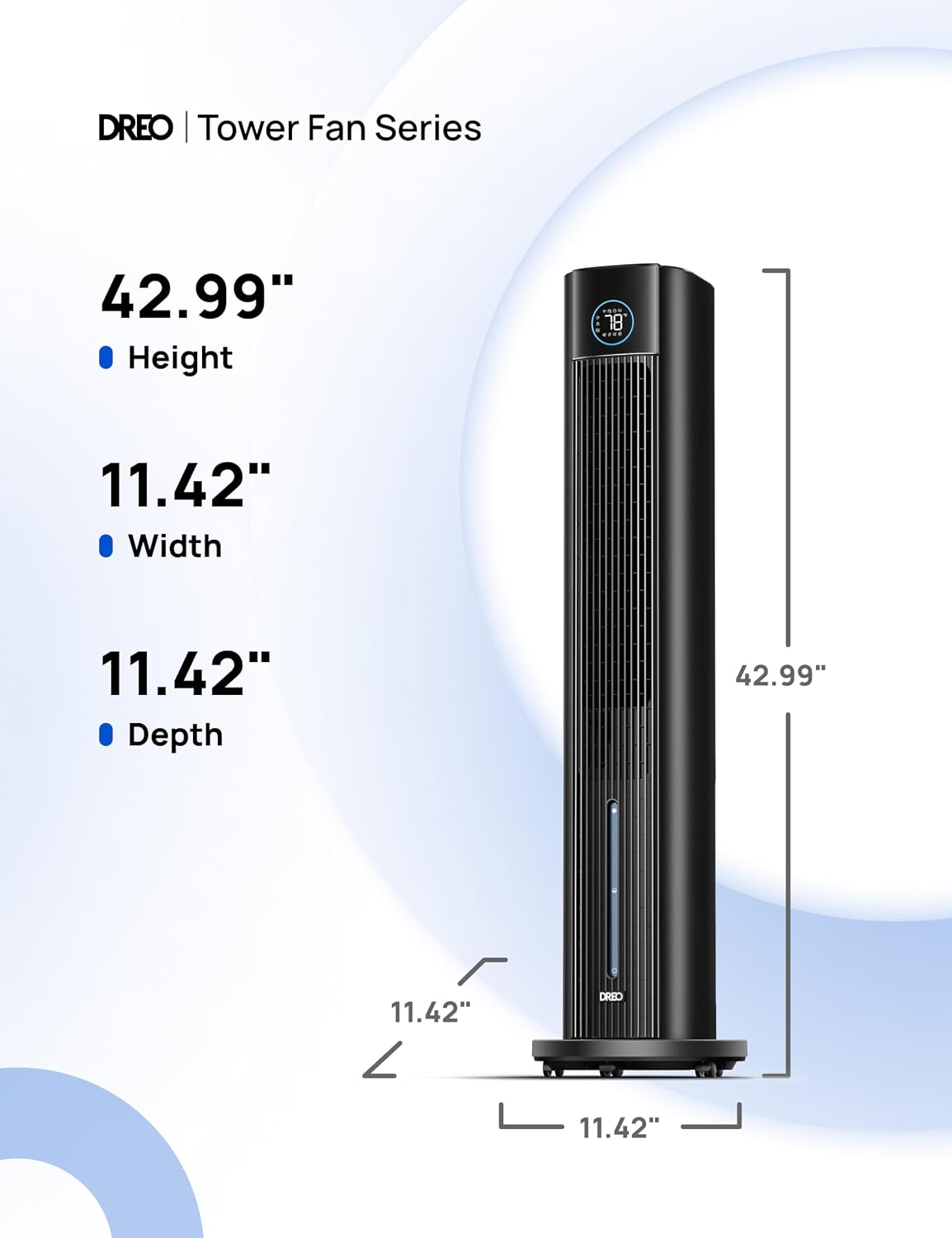 DREO Tower Fan for Bedroom, 43" Cooling Fans That Blow Cold Air 2025 Upgraded, Evaporative Air Cooler, Quiet 85° Oscillating Floor Fan, Easy Cleaning, APP Control, 4 Modes & 4 Speeds, Ink Black