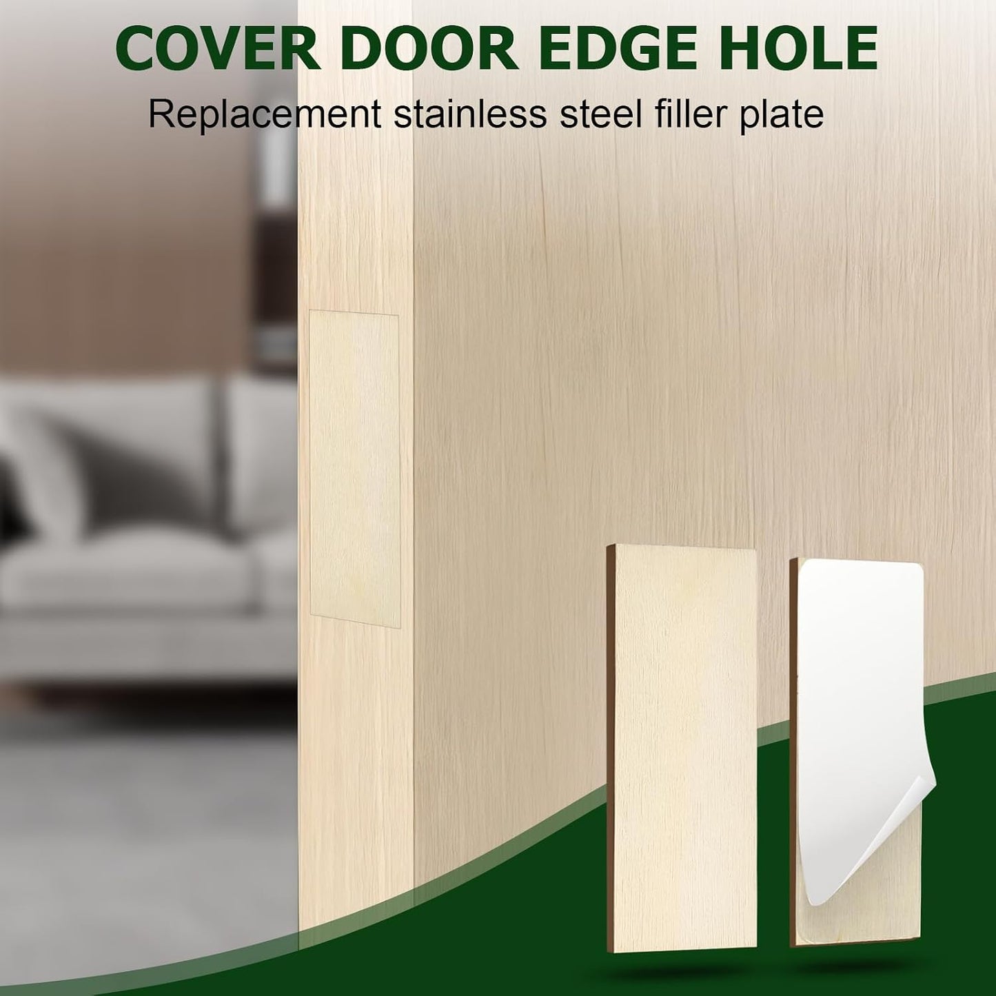 12 Pcs 1" x 2-1/4" Door Edge Hole Filler Plates with Double Sided Tapes, Wooden Door Hole Cover & Filler Plates for Kitchen Cabinets Ideal for Cabinet Door Hinges Repair