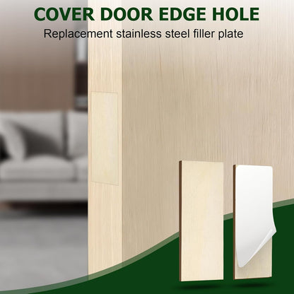 12 Pcs 1" x 2-1/4" Door Edge Hole Filler Plates with Double Sided Tapes, Wooden Door Hole Cover & Filler Plates for Kitchen Cabinets Ideal for Cabinet Door Hinges Repair