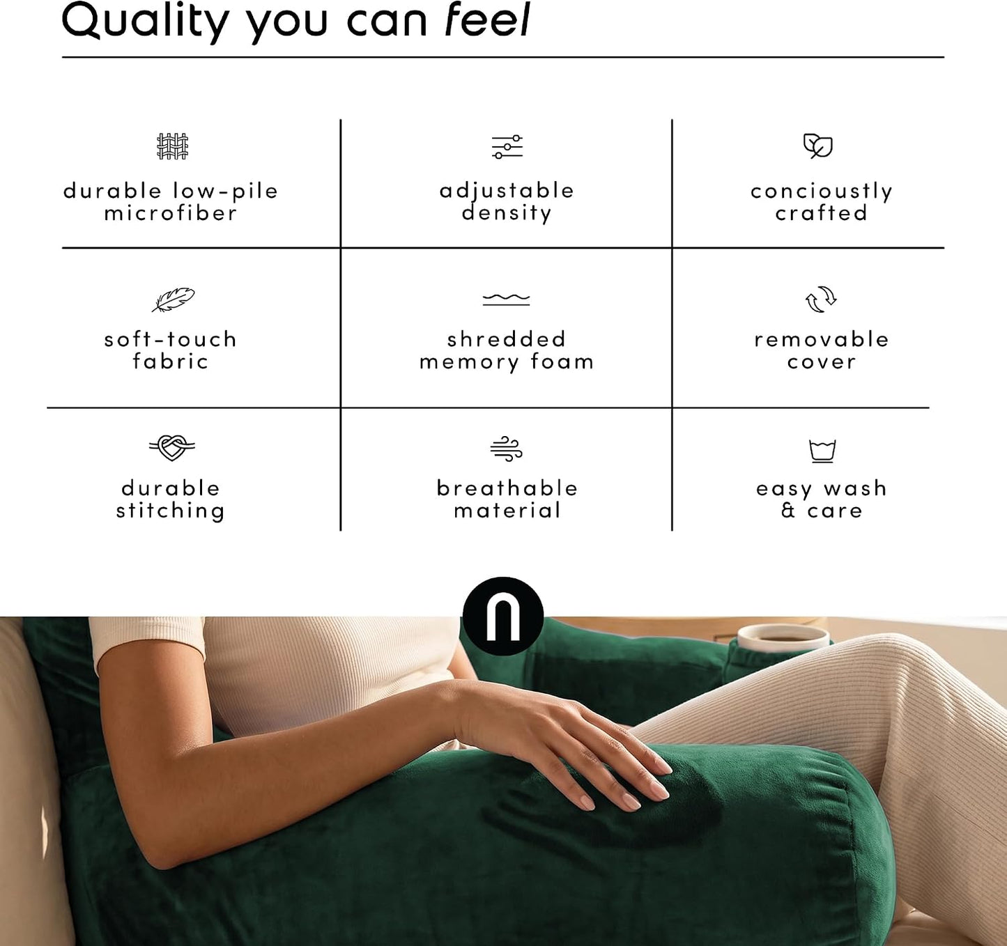Nestl Reading Pillow with Shredded Memory Foam, Designed for Sitting Up in Bed and Couch, Back and Arms Adjustable Support for Adult & Teens Backrest Pillows for Reading, with Washable Cover Dark Grey
