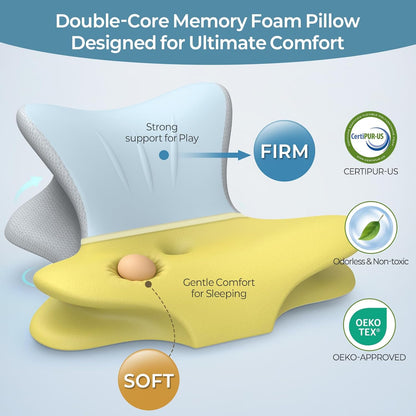 Cervical Neck Pillow for Pain Relief, Ergonomic Reading Pillow for Bed, Orthopedic Wedge Pillow Back Support Pillow, Contour Memory Foam Pillows for Sleeping, Couch Floor Use Lying Reading (Blue)