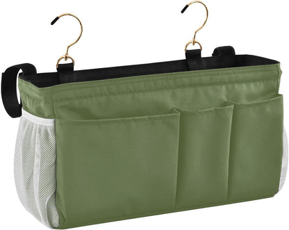Black Bedside Caddy Storage Bag Bedside Organizer for Bed Rails College Dorm Room Organizer Caddy Hanging Shelf 6 Pockets with Hooks for Drinks Magazine Phone Holder