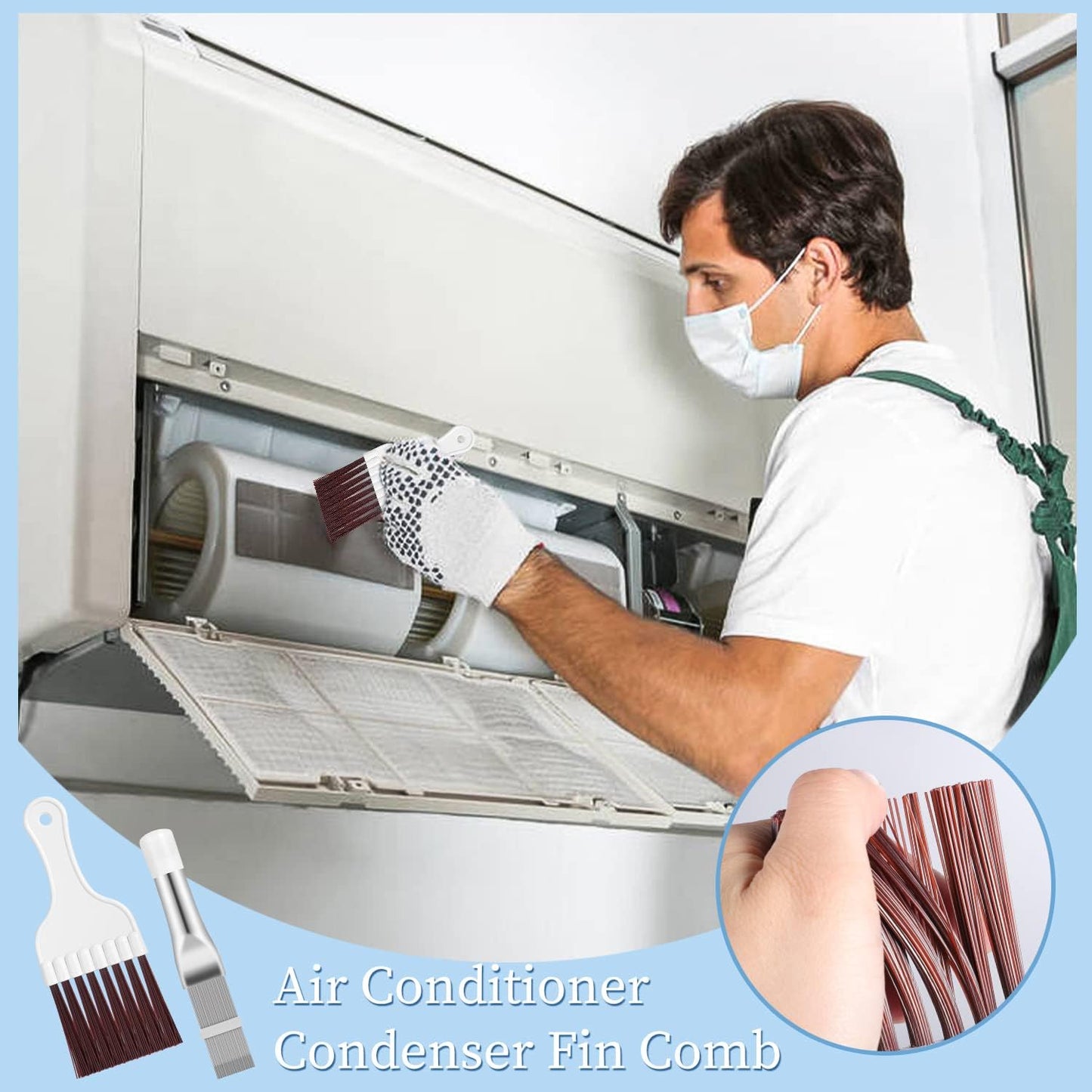 3 in 1 Air Conditioner Condenser Fin Comb, Fin Cleaning Brush Coil Cleaner | Stainless Steel Fin Comb and 2 Whisk Brushes, for Air Conditioner Coil Cleaner Refrigerator Evaporators Radiator Repair Tool