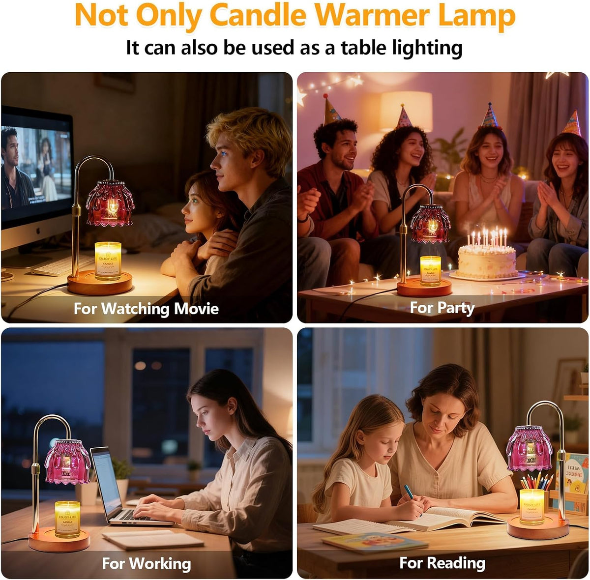 Candle Warmer Lamp with Timer & Dimmer, Birthday Gifts for Women Mom, 4-Level Dimmable Flower Heat Lamp for Jar Candles, Adjustable Height, House Warming Gifts, Home Decor (Purple