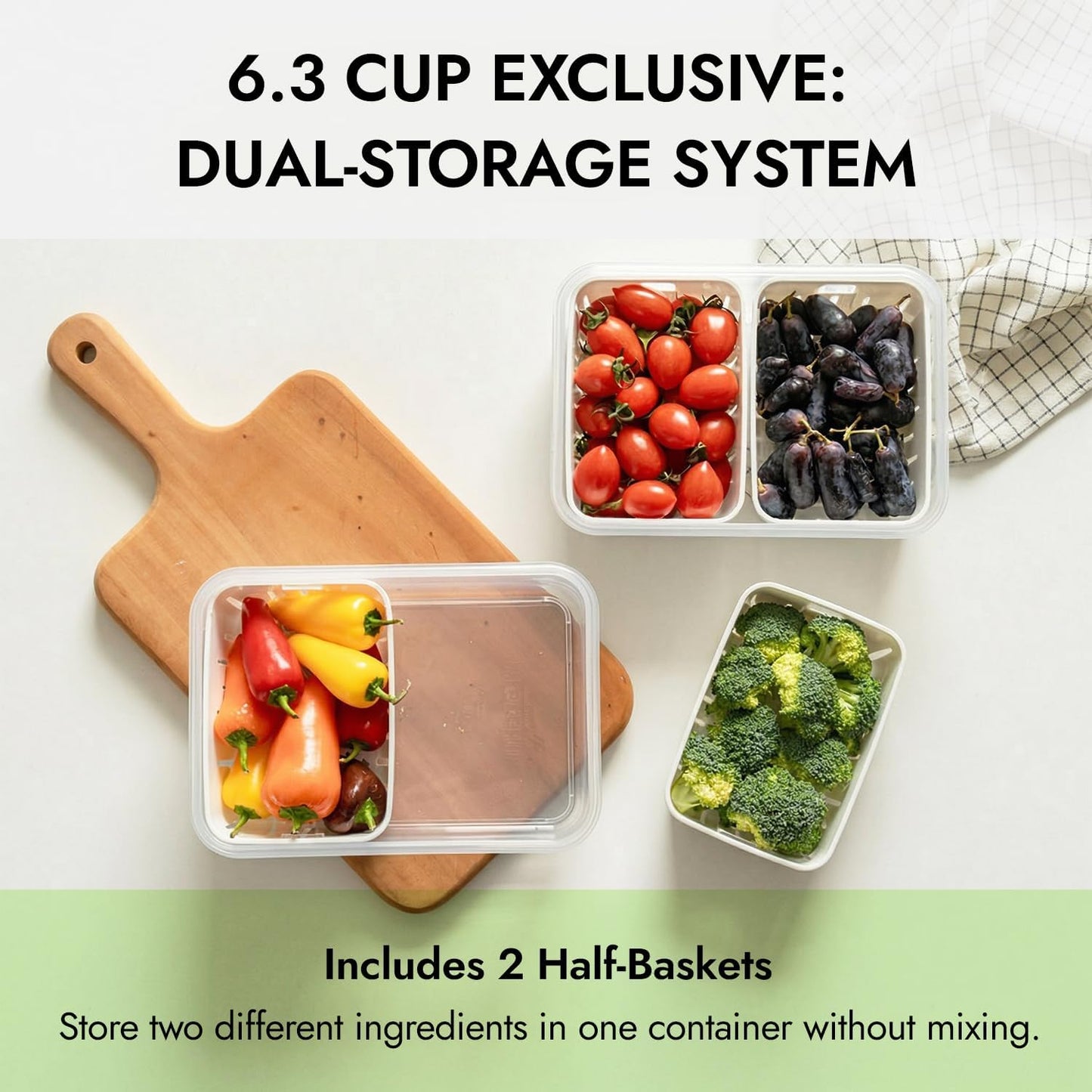 11.4 Cup Produce Saver Container for Fridge with Colander 2.7L | Airtight Fruit & Vegetable Storage Bin, Removable Strainer Basket, BPA-Free, Stackable, White Colander