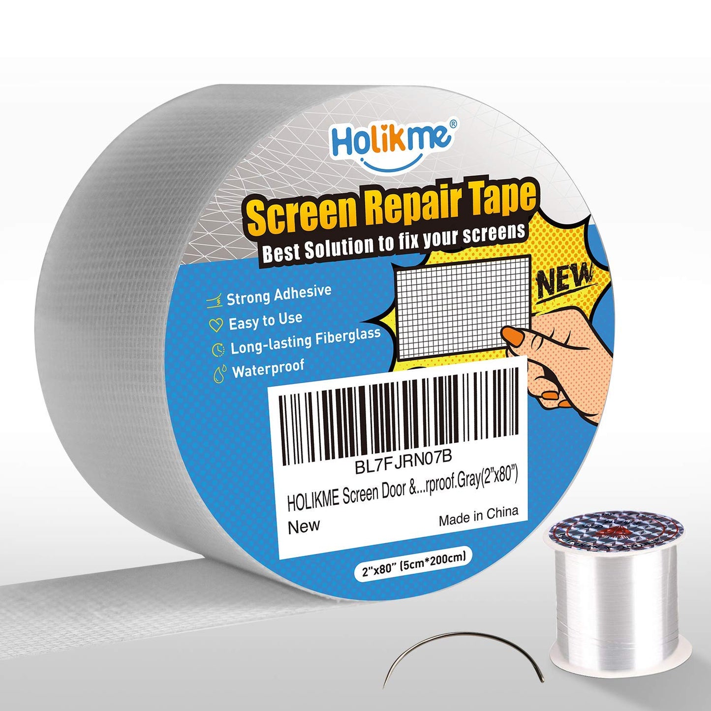 Holikme Window Screen Repair Tape, Door Window Fly Lanai Screen Repair kit Patch Tape Strong Adhesive Long Lasting Fiberglass Covering Wire Mesh Repair Tape Seal for Repair Holes Tears 2"W×80"L, Grey