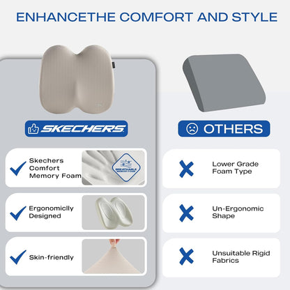 Skechers Seat Cushion, Ergonomic Memory Foam Cushion for Long Sitting Hours on Office & Home Chair, Car Seat Cushion for Sciatica, Coccyx Cushion,Brown