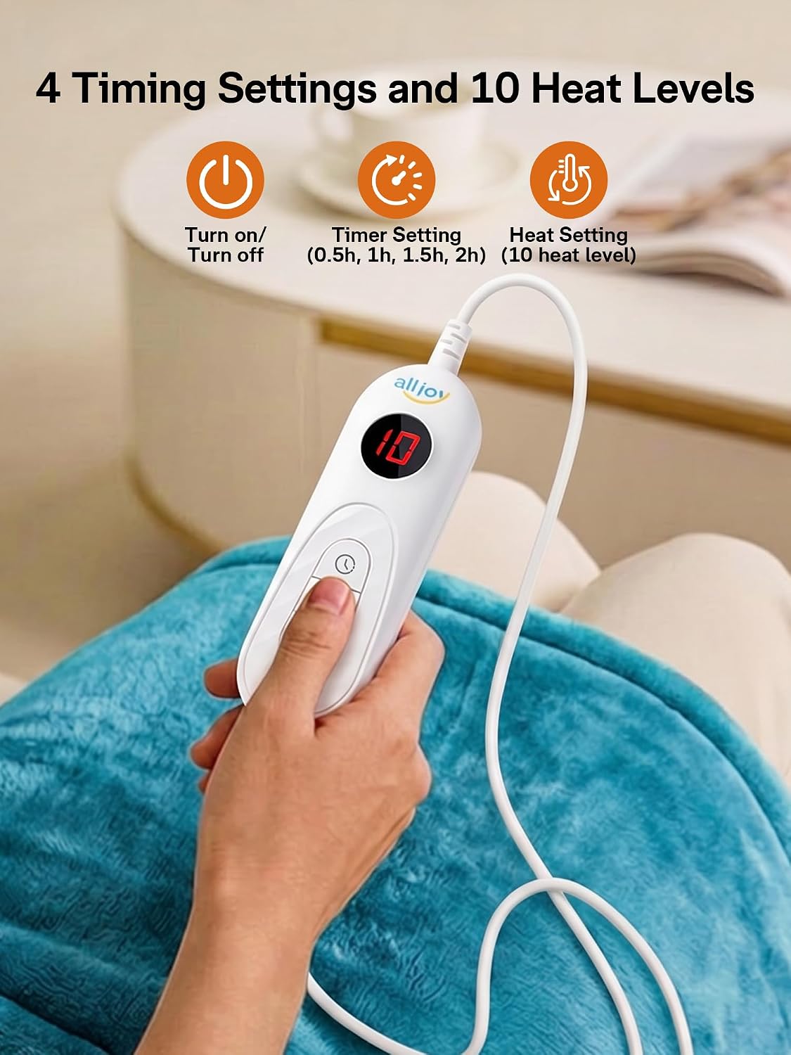ALLJOY Heating Pad for Neck and Shoulders and Back Pain Relief | 24"x33" Weighted Heating Pad for Back with 10 Heat Levels & 4 Timers, Auto Shut-Off, Birthday Gifts for Men Women, Grey