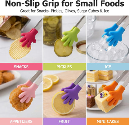 Mini Tongs, 8 PCS Silicone Hand Shape Food Tongs, 5 Inch | Colourful Small Tongs for Toolfor Candy, Snacks, Chips, Cookies, Appetizers, Fruit, Ice Cubes, Party, Buffet & Dessert Table