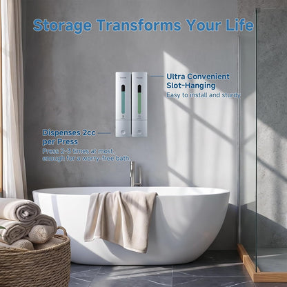 Shampoo Dispenser for Shower - Shower Soap Dispenser Wall Mounted No Drill - Shampoo Body Wash Dispenser 2 Chamber - Easy Install for Bathroom Hotel Silver 800ml