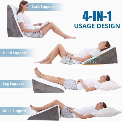 Sasttie Wedge Pillow 24x24x12 inch, Memory Foam Bed Wedge, Cool Grey | Triangle Pillow for Sleeping, Acid Reflux, Back Pain, Post-Surgery, and Snoring, Designed with Removable Washable Cover