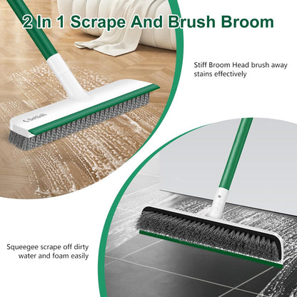 SetSail Floor Scrub Brush with 51-Inch Long Adjustable Handle 2 in 1 Scrape Brush Stiff Bristle Floor Scrubber for Cleaning Shower Bathroom Garage Kitchen Wall Deck Tub Tile | 2 in 1 Scrape Brush Stiff Bristle Floor Scrubber for Cleaning Shower Bathroom