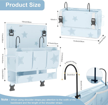 homyfort Bedside Caddy Organizer, Dual-Purpose Bedside Storage with Power Strip Holder, Versatile Bed Caddy with 11 Pockets for Bunk Bed, College Dorm, Home, Hospital, Fits Phones, Books, Blue
