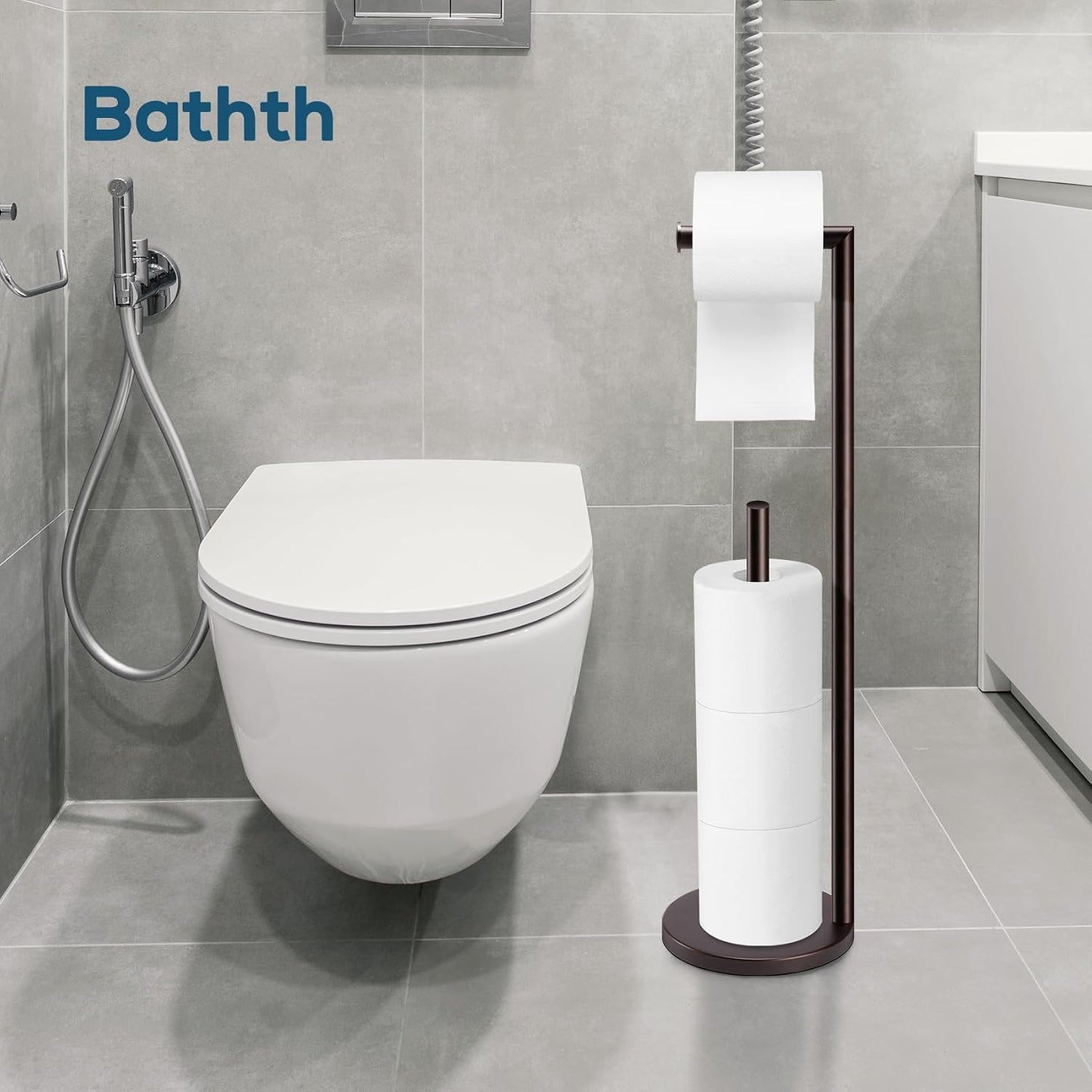 Toilet Paper Holder Stand, Brushed Nickel Toilet Paper Holder Free Standing | Stainless Steel Toilet Paper Holder for 4 Rolls, Bathroom Organizers and Storage with Anti-Slip Base and Rustproof
