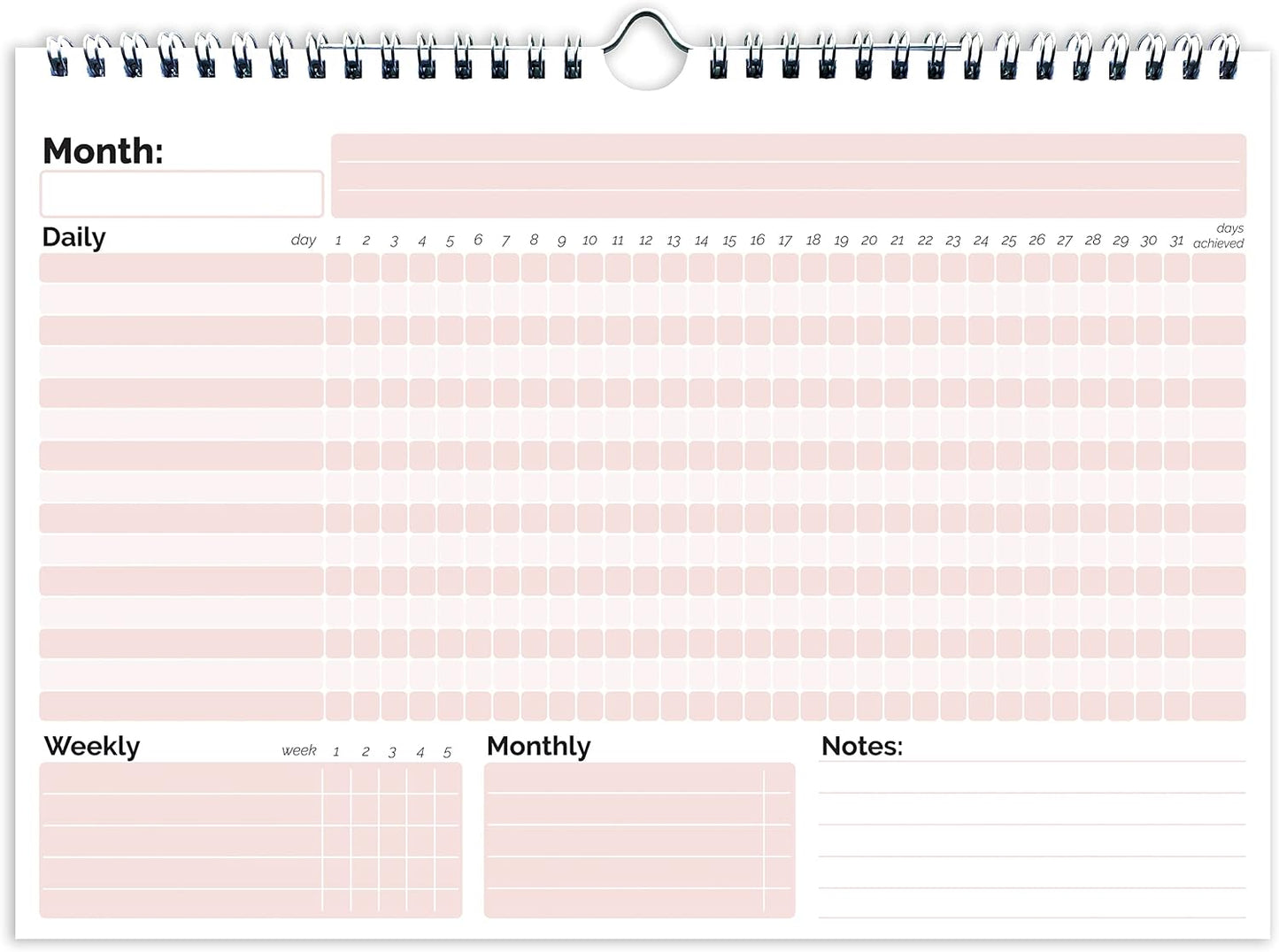 HADIGU Habit Tracker Calendar, (Undated 12 Month) with Spiral Bound and Hanger, A4 size (8.3"x11.7"), Habit Tracker Journal for Daily Weekly and Monthly Habit Tracking.