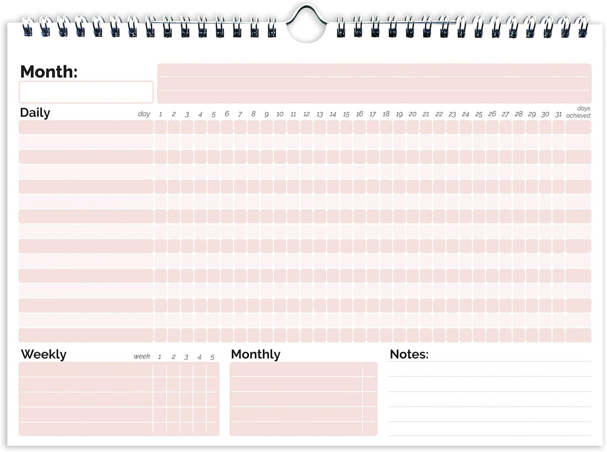 HADIGU Habit Tracker Calendar, (Undated 12 Month) with Spiral Bound and Hanger, A4 size (8.3"x11.7"), Habit Tracker Journal for Daily Weekly and Monthly Habit Tracking.