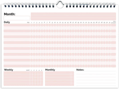 HADIGU Habit Tracker Calendar, (Undated 12 Month) with Spiral Bound and Hanger, A4 size (8.3"x11.7"), Habit Tracker Journal for Daily Weekly and Monthly Habit Tracking.