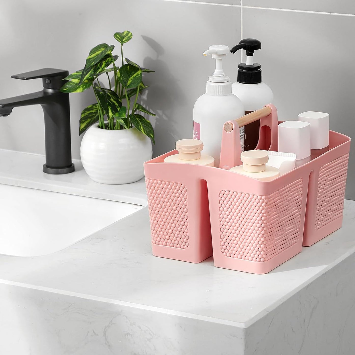rejomiik Plastic Shower Caddy, Portable Shower Basket with Handle, Cream | Cleaning Caddy Organizer for Bathroom, College Dorm Room Essentials, Storage Tote