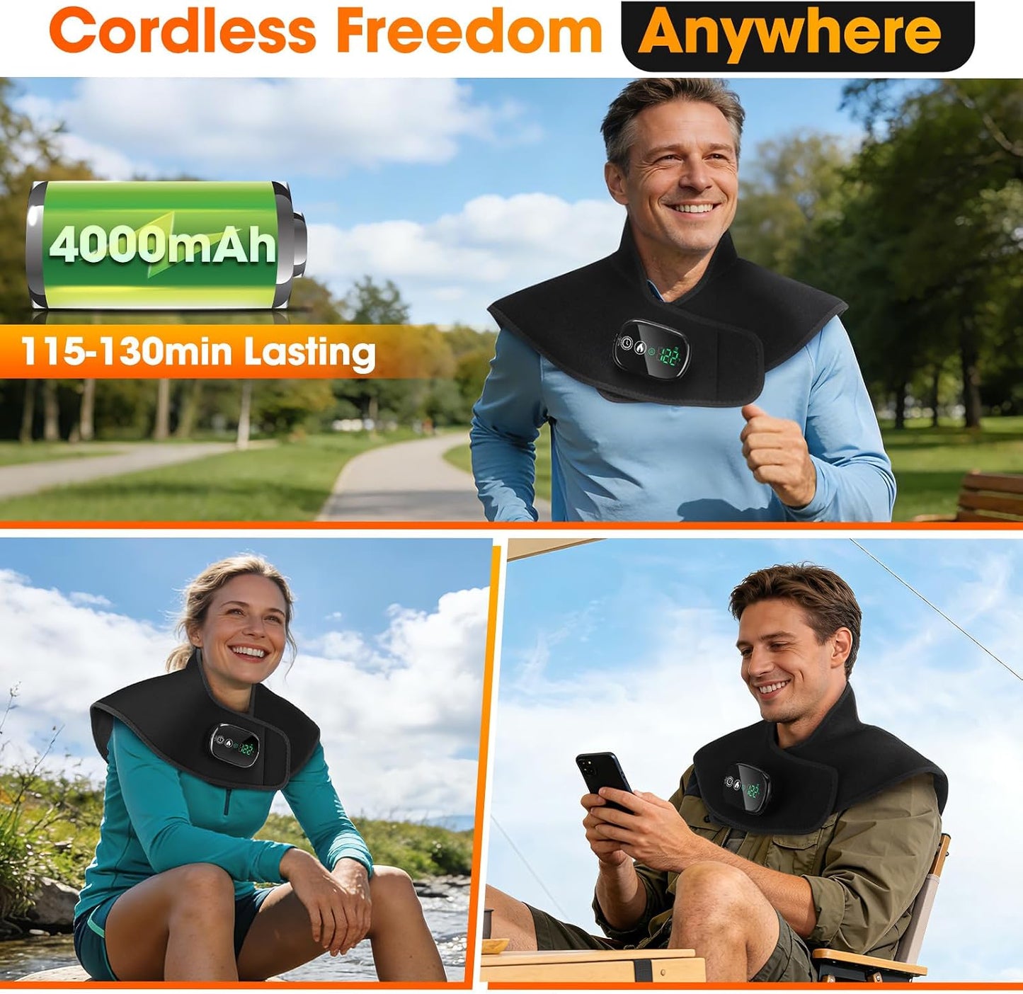 Cordless Neck and Shoulder Heating Pad, Weighted Rechargeable Heat Neck and Shoulder Wrap, Cordless Neck Heating Pad Built in 8.4V 4000mAh Battery
