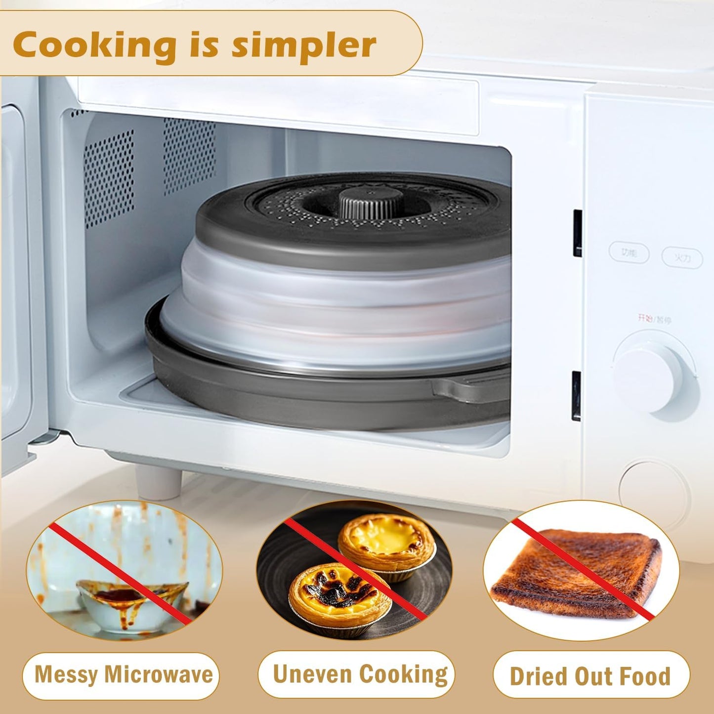 Microwave Splatter Cover with Anti-Scald Tray, 10.7" Collapsible - Red | Collapsible microwave food cover with an anti-scald tray. Fits most plates up to 10.7 inches and helps reduce food splatter.
