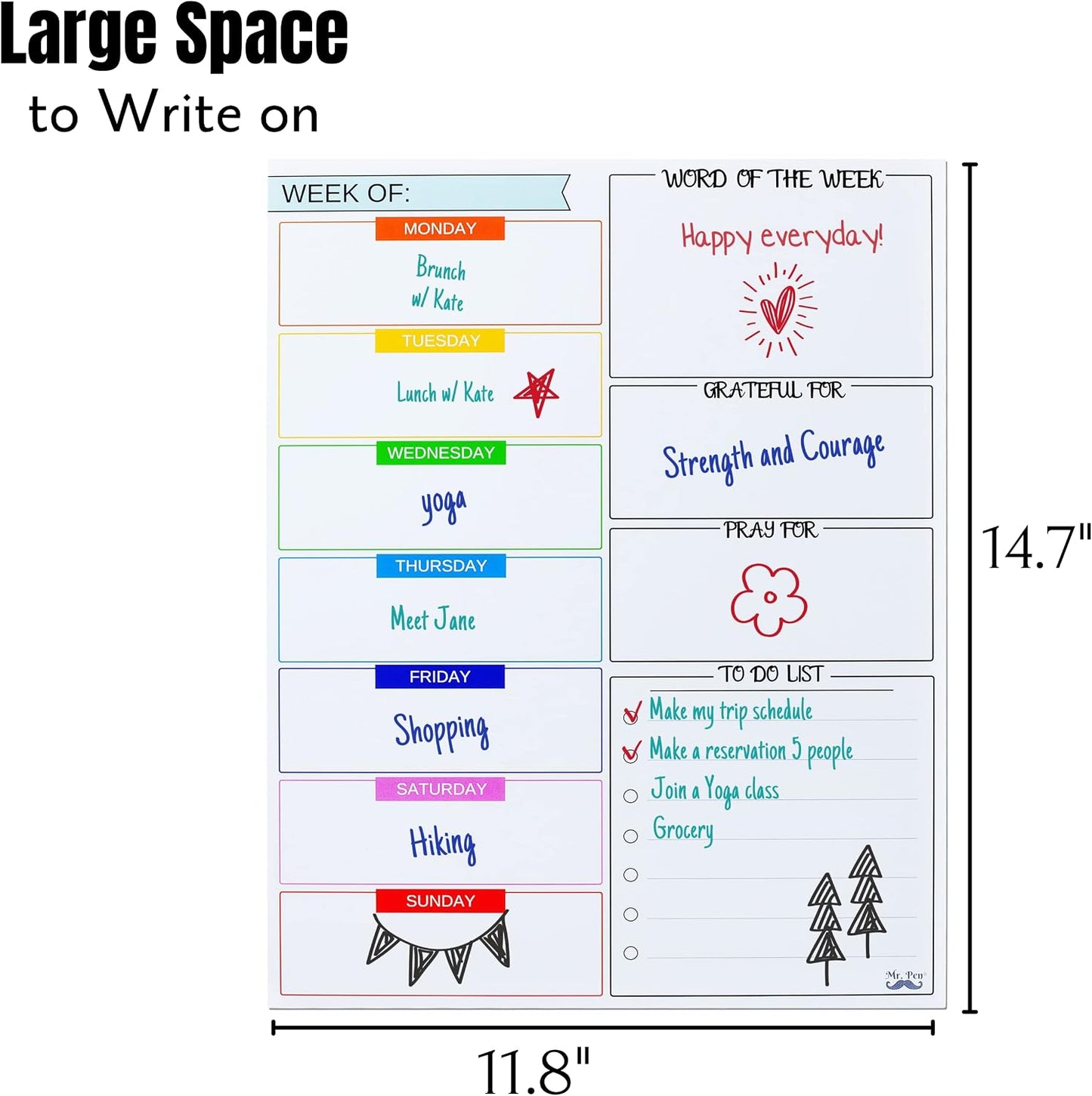 Mr. Pen- Magnetic Weekly Dry Erase Planner for Fridge, 12x15 Inches | Dry Erase Whiteboard Fridge Calendar with 4 Markers & Large Writing Space for Schedules, Chores