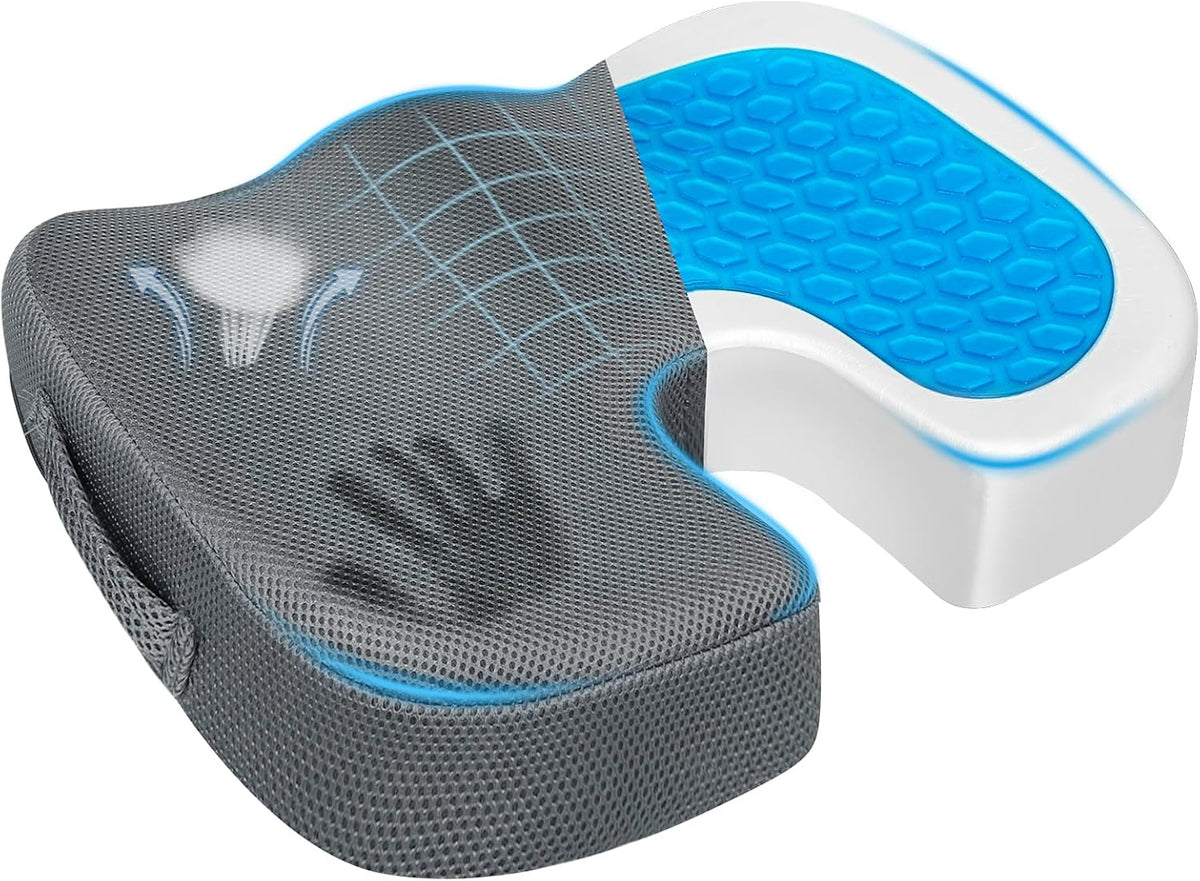 Season Guard Gel Memory Foam Seat Cushion for Tailbone Pain Relief, Black