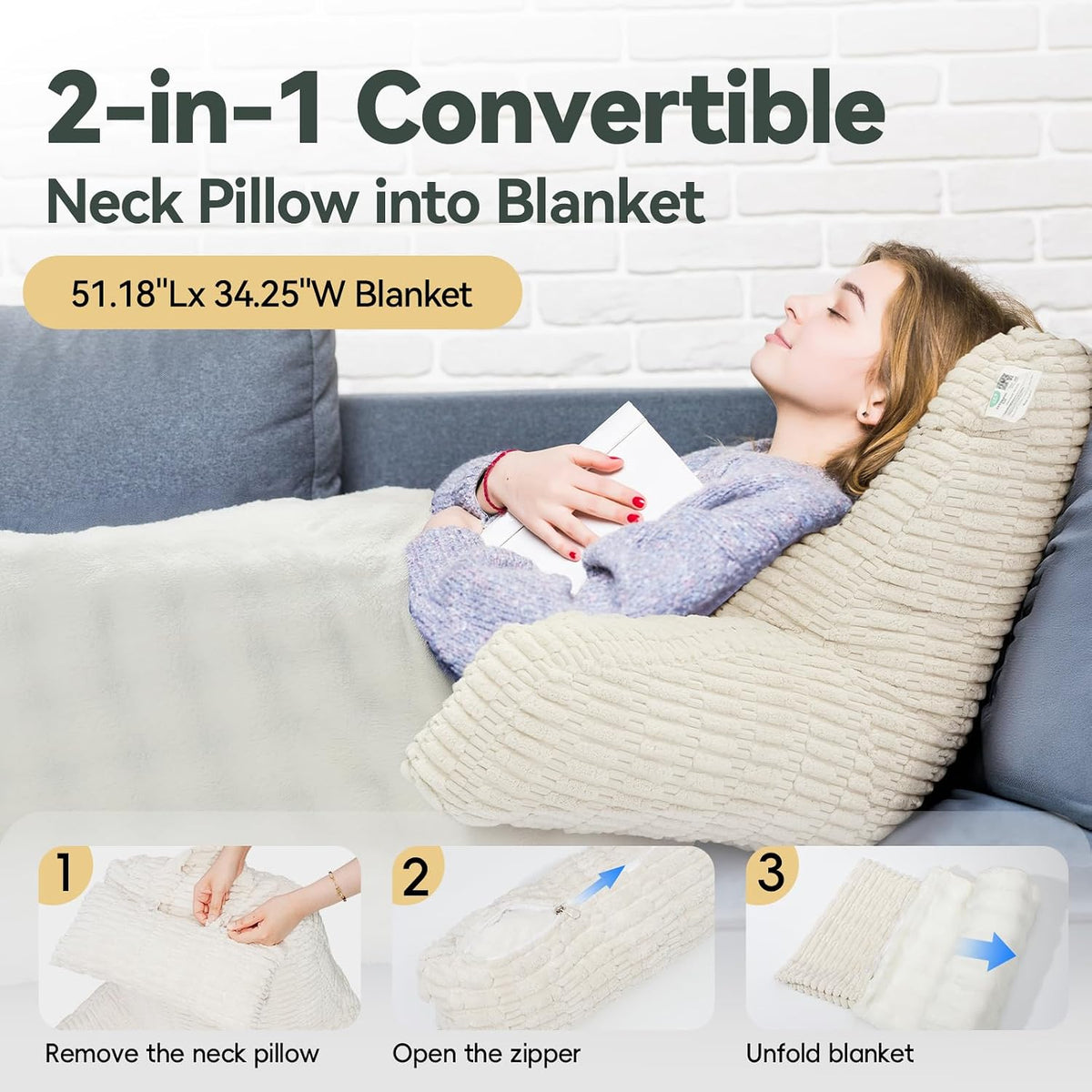 21" Higher Large Reading Pillow for Bed Adult, Back Pillow for Bed Sitting Up with Memory Foam Back Support with Arms Rest for Couch Chair Gray