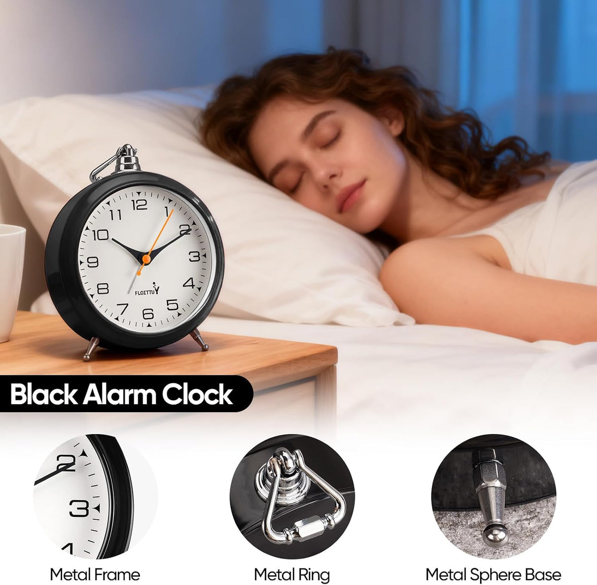 FLOITTUY 4.5" Battery Operated Antique Retro Analog Metal Alarm Clock, Silent Bedside Desk Clock, Wall-Hanging Vintage Clock(Exquisite Bronze)