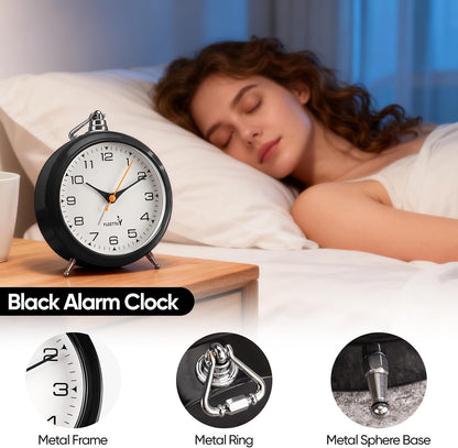 FLOITTUY 4.5" Battery Operated Antique Retro Analog Metal Alarm Clock, Silent Bedside Desk Clock, Wall-Hanging Vintage Clock(Exquisite Bronze)