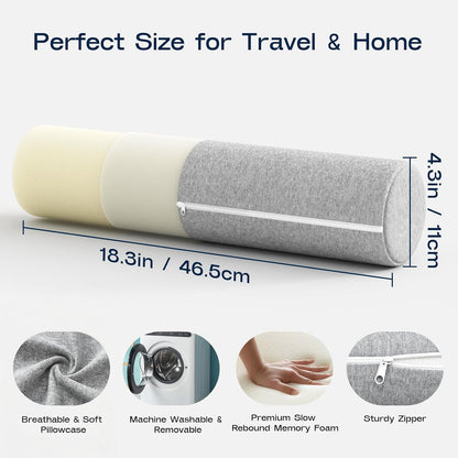 Neck Roll Pillow for Neck Pain Relief - Memory Foam Neck Support Pillow for Bed | Round Neck Pillow for Sleeping, 15.7 * 6 * 6 inch (Cool-Blue)