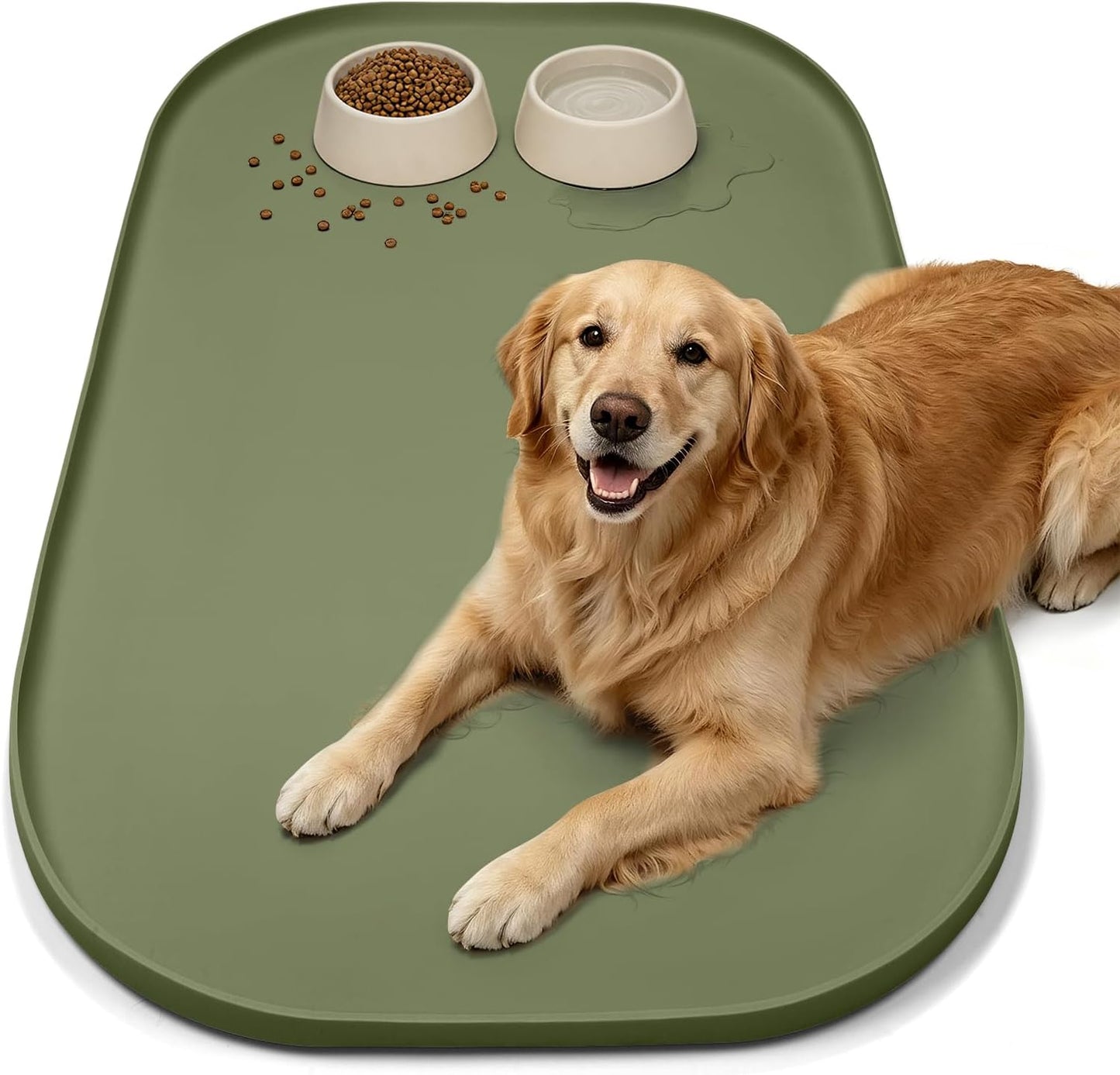 SMILOOL Waterproof Silicone Pet Food Mat with Raised Edge for Dog & Cat | 19" x 12" Non-Slip Pet Feeding Mats with Lip for Food & Water Bowl, Food Grade, Easy Cleaning, Black