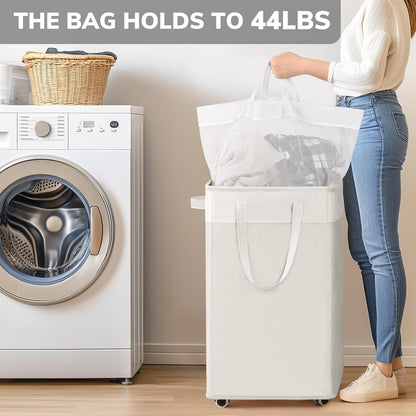 Goodpick 75L Laundry Basket with Wheels & Removable Wash Bag for Dorm | Rolling Laundry Basket with Handles for Dirty Clothes, Fodable Hamper for Laundry Room, Dorm Room Essentials, Grey