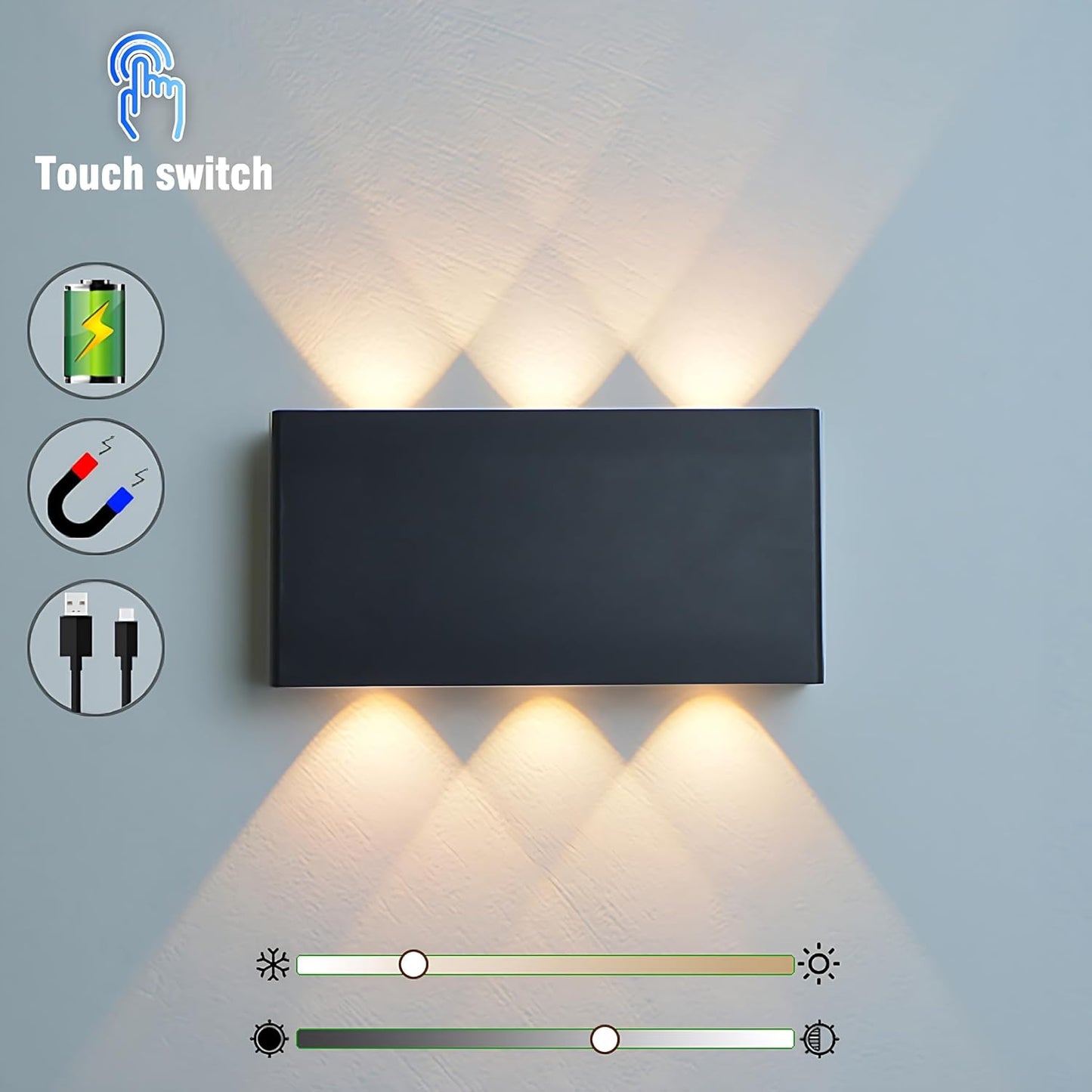 2 Pcs LED Magnetic Wall Sconce Lights,5000mAh Wireless Bedside Wall Light USB Rechargeable Reading Wall Lamp,3 Lighting Colors And Dimmable Battery Operated Wall Sconces (Walnut color, 2 pcs)