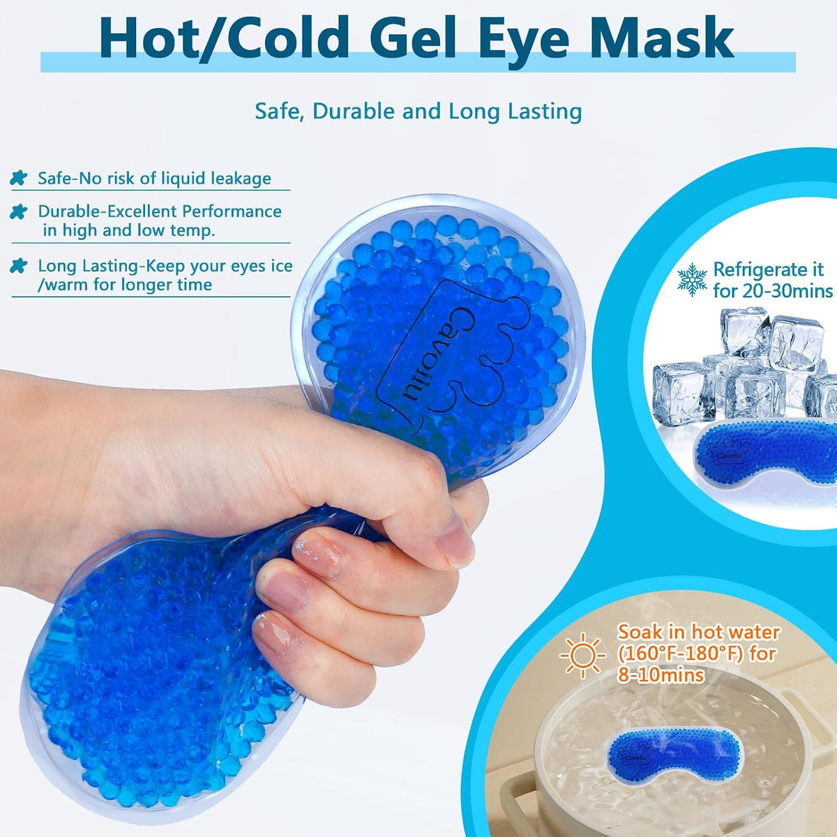 Silk Sleep Mask with Cooling Gel Eye Mask, Warm and Cold Compress, Heated Eye Mask for Tired Eyes, Stain Eye Cover Sleeping Mask for Travel, Home, Office, Yoga, Total Blackout (Black)